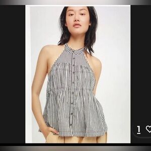 Free People Take It Easy Gingham Halter Top Women M Summer Beach Casual Travel